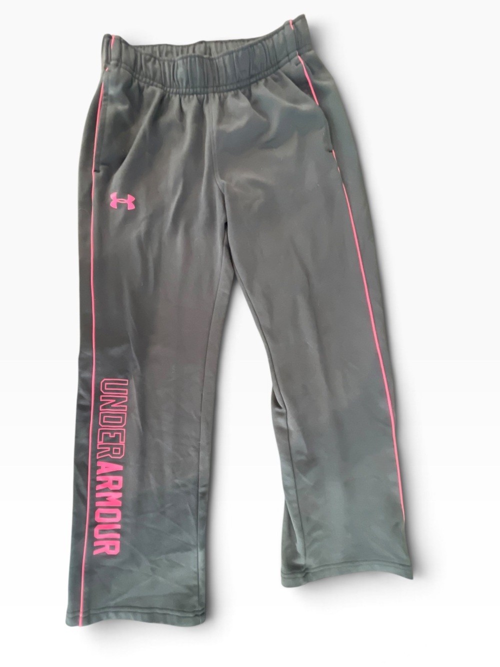 Under Armour Girls' Gray Athletic Pants with Pink Trim YSM